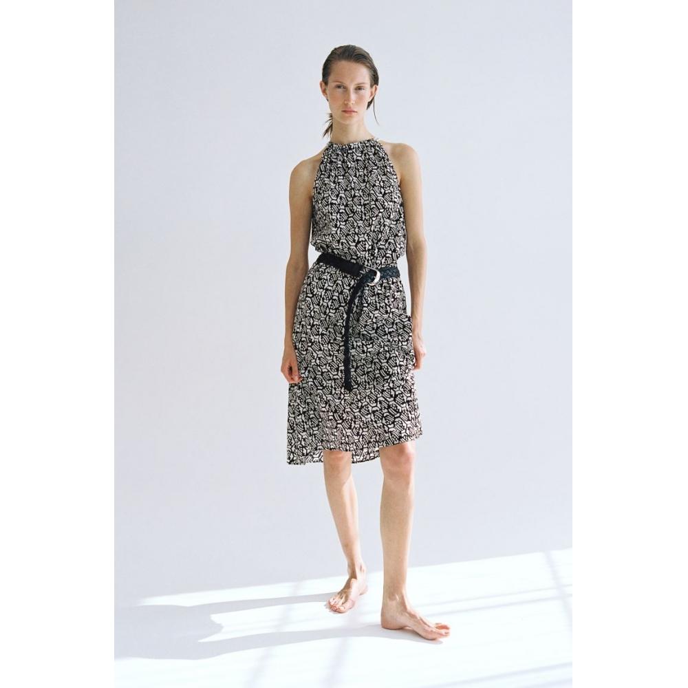 

Хлопковое платье HM с завязками, черное с рисунком