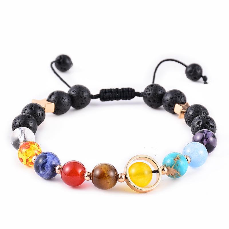 Bracelet en Pierre Agate Système Solaire: Design Galaxie Univers Réglable avec Huit Planètes