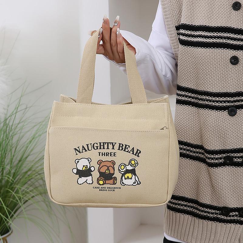 Cartoon cute canvas bag, women's bag, Bao Ma going out simple hand bag, bento office worker handbag