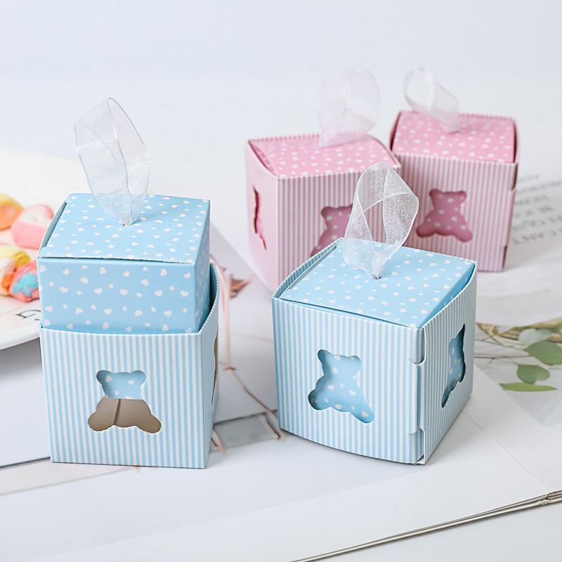 10 Stück Blau Rosa Bär Pralinenschachtel Babyparty Geschenke Keksverpackung für Gäste Kindergeburtstag Party Mädchen Jungen Geschlecht Offenbaren Lieferungen