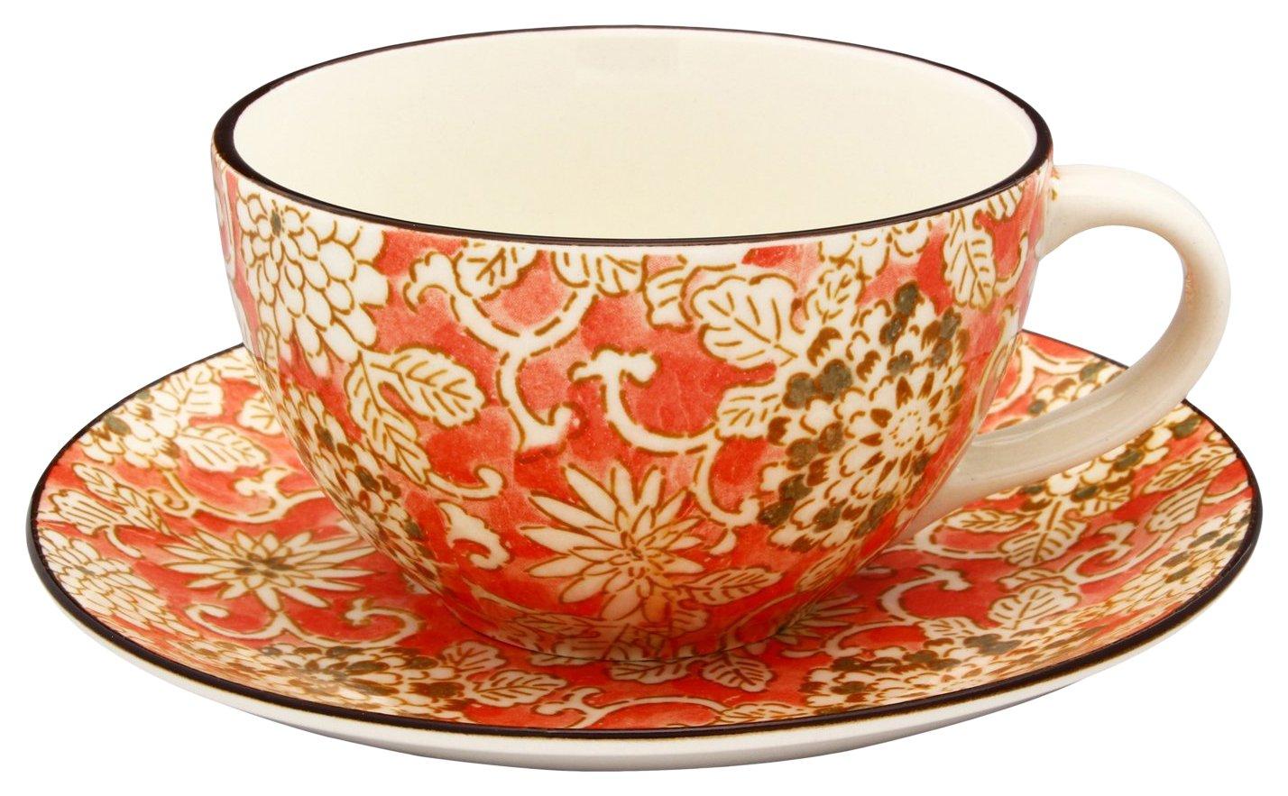 

Mino ware coffee bowl plate colored arabesque made in Japan (red) 502-12