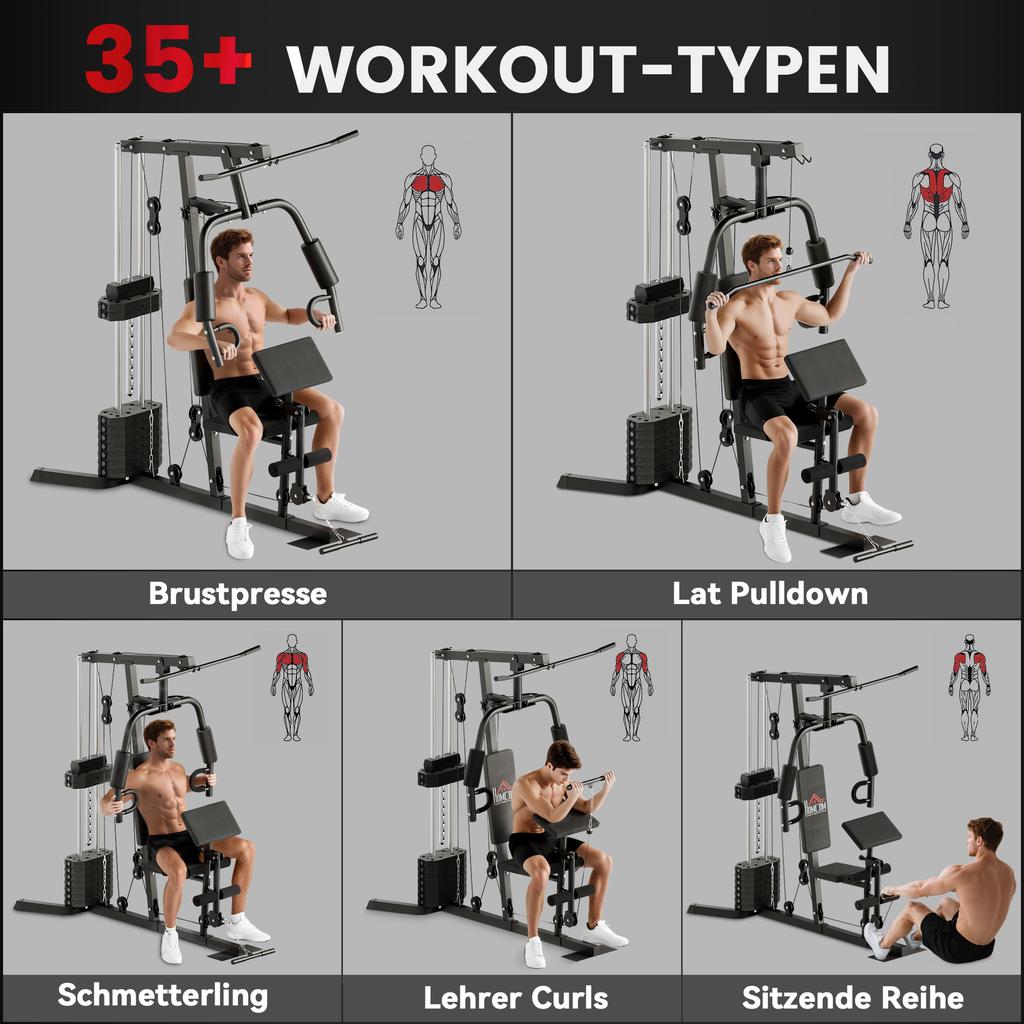 Multi-Exercise Gym Station, with 45kg Weight Stack, for Full Body Workout