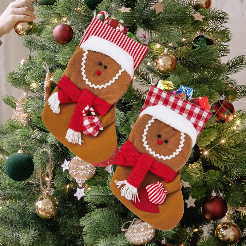 Gingerbread Men Stocking Cute Christmas Characters Stockings Holiday Decoration Christmas Tree Ornament for Doorknob Window