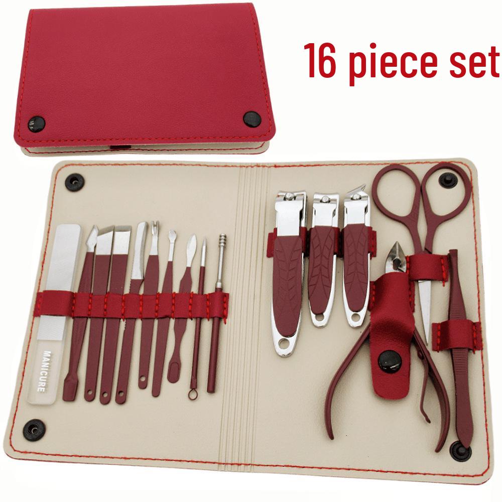 16-Piece Multifunctional Manicure Set: Eyebrow Trimmer, Nail Clippers, Beauty Scissors, Glass File, Foot Planer, Nail Groove Pliers.