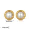18K Gold Pearl Stud Earrings Spiral Circle Earrings Temperament French Elegant Simple Style Retro Earrings