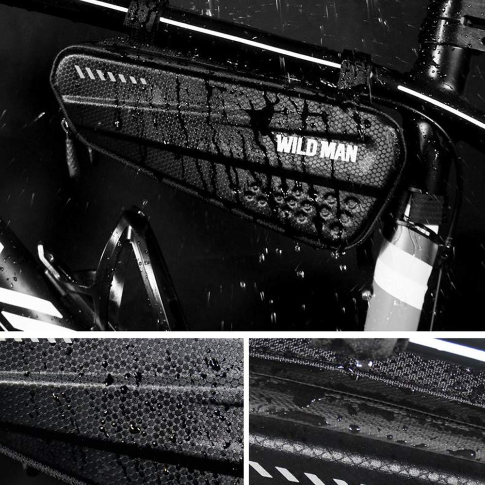 WILD MAN Rainproof Hard Shell Bike Frame Bag for Under Seat Bicycle Triangle Frame for Road Mountain Cycling 1.2L (Black, ES4)