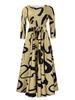 Women's 2024 Spring Lace-up Print African Plus Size Midi Dress