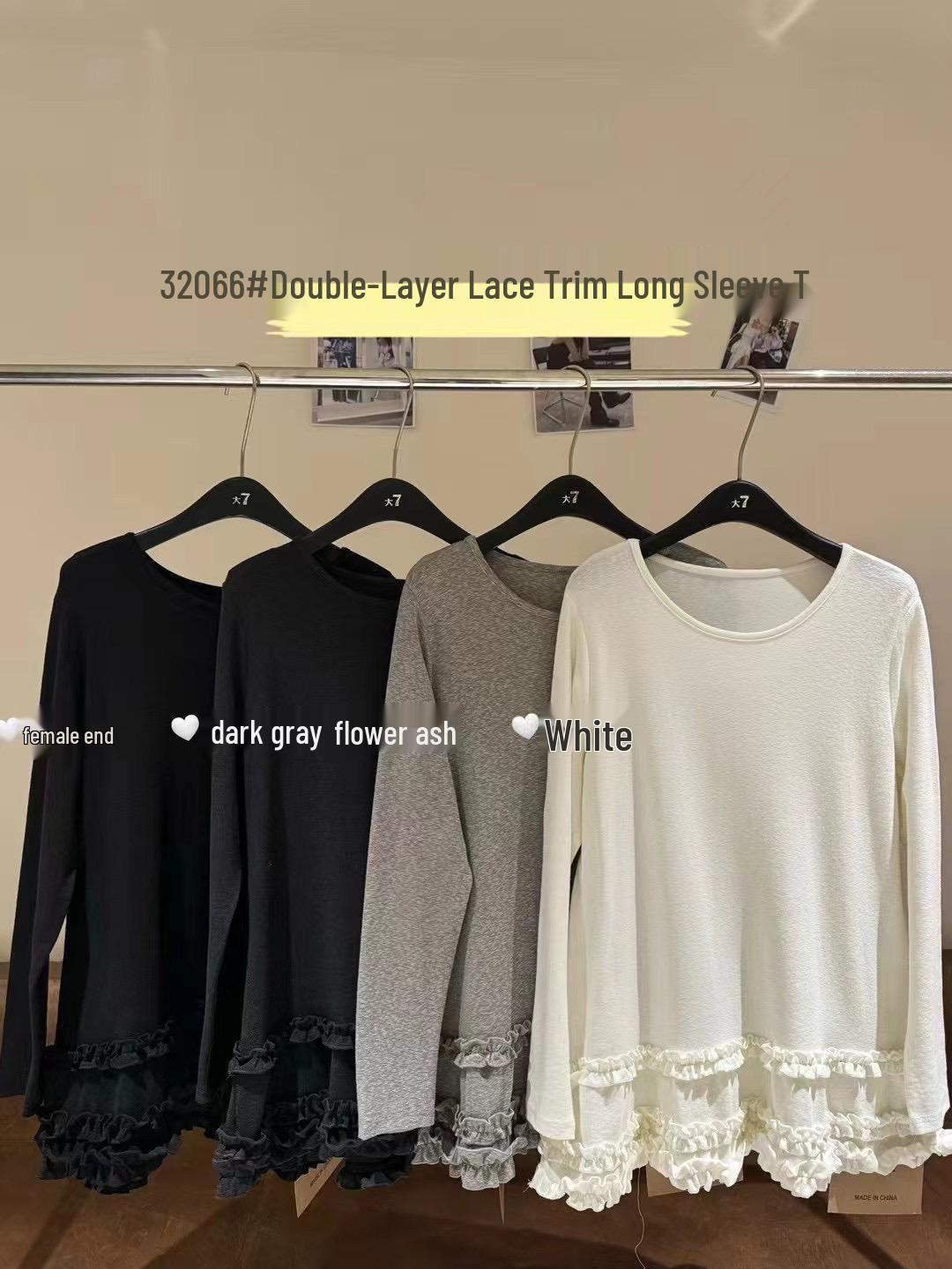 

Женская футболка большого размера с кружевом в балетном стиле с длинным рукавом - Весенняя коллекция Dark Floral Gray