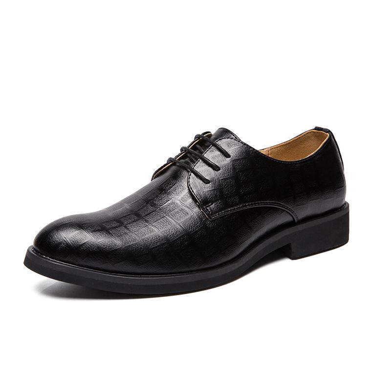 

Men s formal black checkered leather shoes round - toed lace - up formal shoes fashionable and comfortable office walking shoes 48