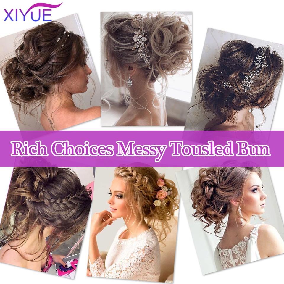 Szintetikus Chignon Messy Scrunchies elasztikus pánt haj konty Egyenes felhúzott hajdísz magas hőmérsékletű szálas természetes műhaj