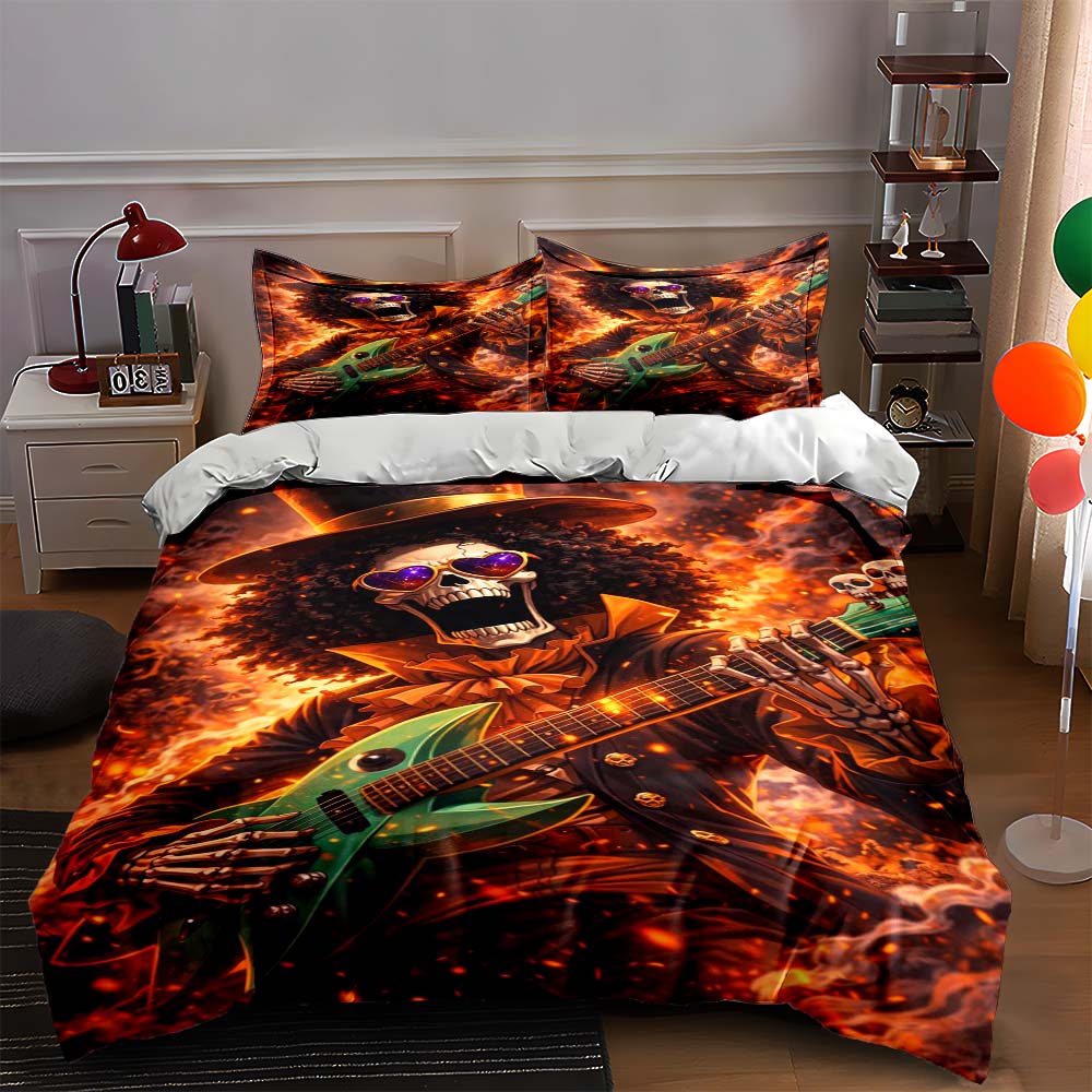 

Skeleton playing electric guitar. Bedding sets Duvet cover sets Duvet covers Pillowcases(1 * Duvet Cover 2 * Pillowcases, without duvet insert) 135x200cm