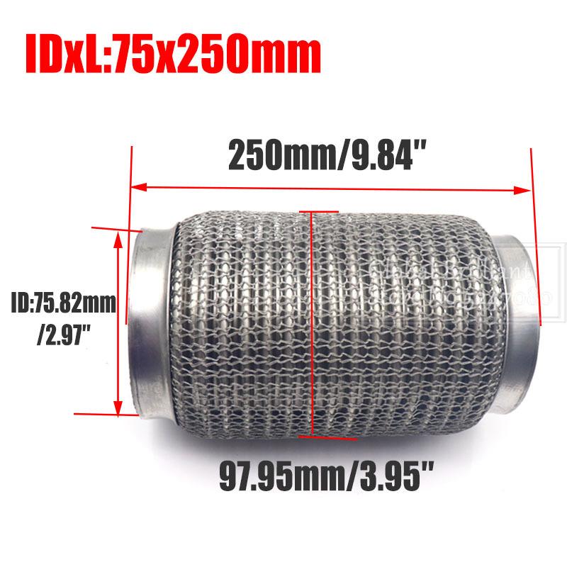 ID:65MM/75MM Auto Výfuková Trubka Teleskopická Flexibilní Spojka Ocelová Síťovina Vlnovec Nerezová Ocel Tlumič Potrubí Svařované Univerzální