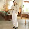 Johnature Women Quilted Bloomers Pants Loose Elastic Waist Solid Color Pants Winter Casual Trousers