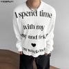 Men Round Neck Long Sleeve Letter Print Casual Loose T-shirts Tops