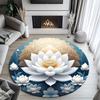 Flannel Printed Round Rug With White Lotus Design For Yoga Meditation And Home Decor Soft Floor Mat Spiritual Art Theme
