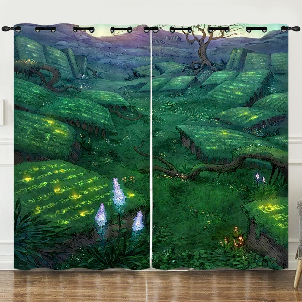 Curtain Oil Painting Landscape Firefly 3D Digital Printing Blackout Curtain Punching