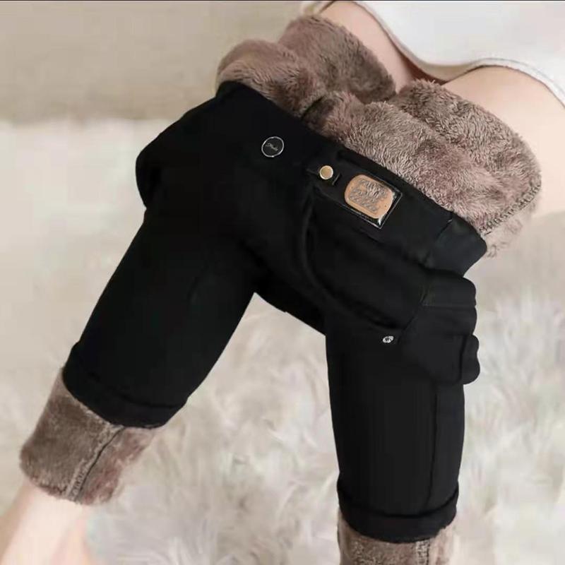 Black Leggings Women Autumn Winter Fit Slim Fit Thick Fleece Leg Pants Outer