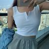 Tank Top Button Ribbed Crop Tops Women Summer Camis U-neck Camisole Fashion Casual Tube Female Sleeveless