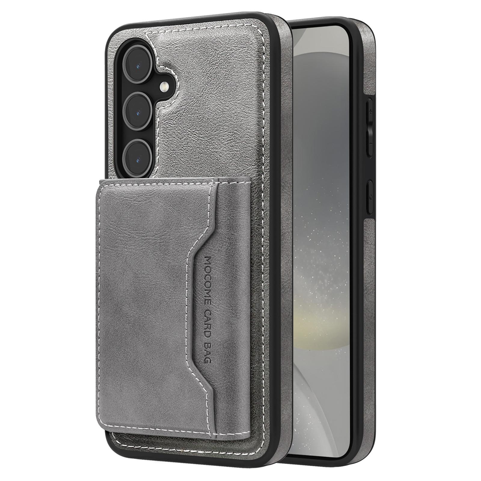 

For Samsung Galaxy S25+ Case Compatible with MagSafe Leather Back Phone Cover with Detachable Card Bag Titanium Grey