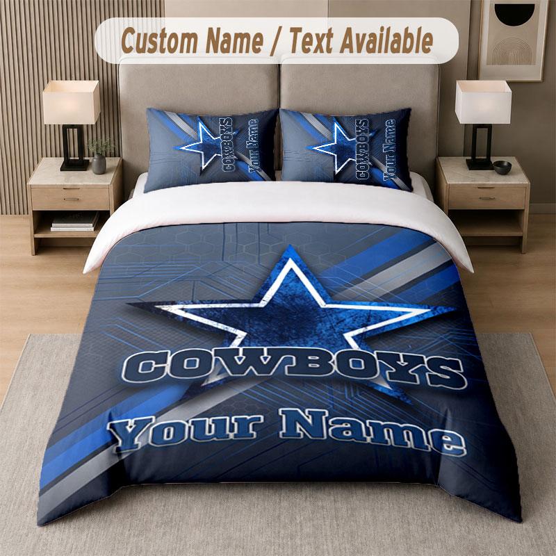 Custom Bedding Set Dallas Cowboys Pattern, Print Name Text 1 Duvet Cover plus 2 Pillowcases Home Textile