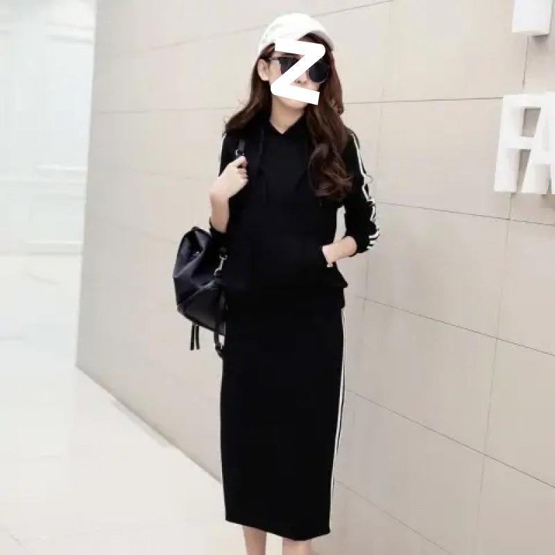 Korean Style Autumn Black Casual Suit Sweatshirt Skirt Fashion Slim Suit Skirt Two-piece Set for Women