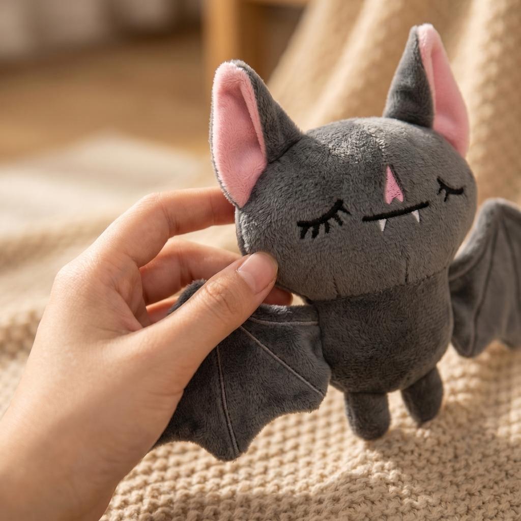 Soft Plush Bat Toy with Extended Wings and Embroidered Facial Features Stuffed Animal for Kids and Collectors Suitable for Display or Play