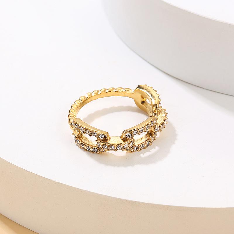 European & American INS Style Zircon Square Buckle Stainless Steel Women's Ring