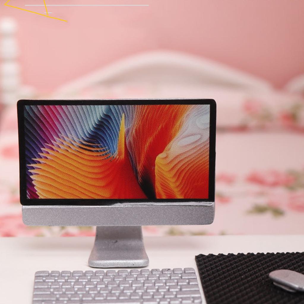 Toy Model Desktop Mini PC Computer for W/ Keyboard Mouse for 1/12 for Doll House Living Room Office Accessory Kids Role