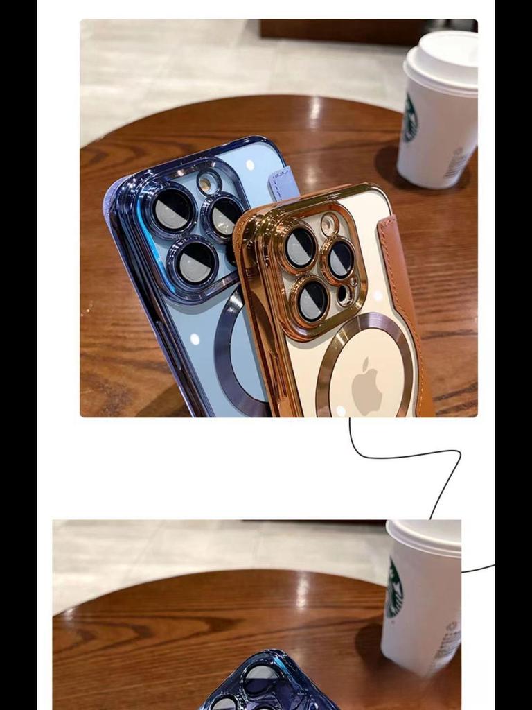 "iPhone 16 Flip Leather Case for Apple 15 Pro Max: Magnetic, Electroplated, Anti-Fall Design for SE4"