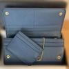 Used PRADA long wallet ribbon Saffiano leather blue with card case