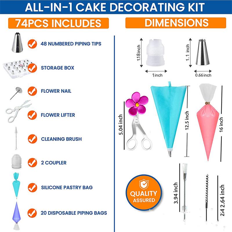 74 Piece Set of Cake Decorating Nozzles, Cake Decorations, Cream Decorating Tools, Decorating Bags, Decorating Nails