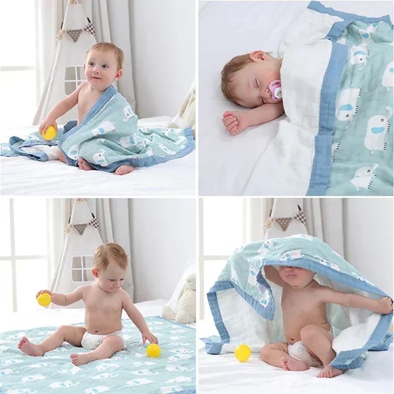 Cartoon Baby Blankets Summer Newborn 6 Layers Thicken Soft Cotton Muslin Swaddle Wrap Stuff Infant Boys Girls Blanket 110*110CM