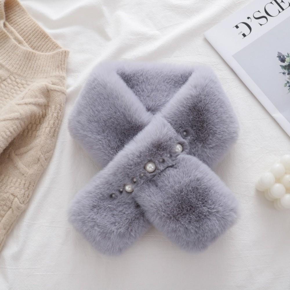 Solid Color Neckerchief Pearl Cross Scarves New Plush Scarf  Women