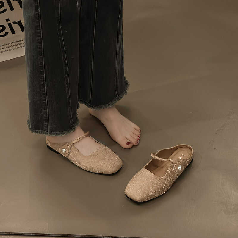 Fashion Shoes Cover Toe Womens Slippers Outdoor Slides Pantofle Flat 2025 Summer Mary Janes Slippers Women Summer Shoes Slides Cover Toe