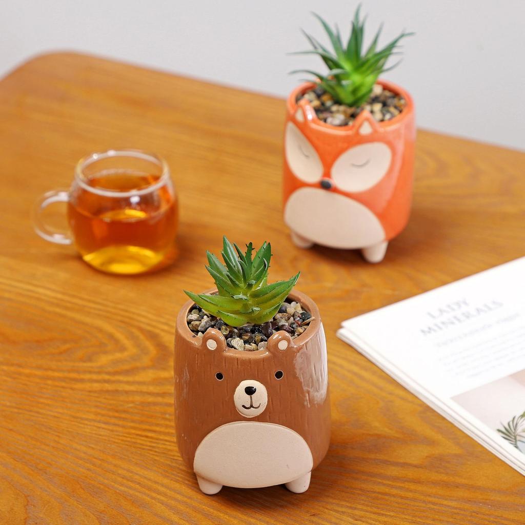 Cute Animal Ceramic Flower Pot Cartoon Succulent Green Plant Potted Desk Ornament Home Garden Balcony Decoration 2025 New