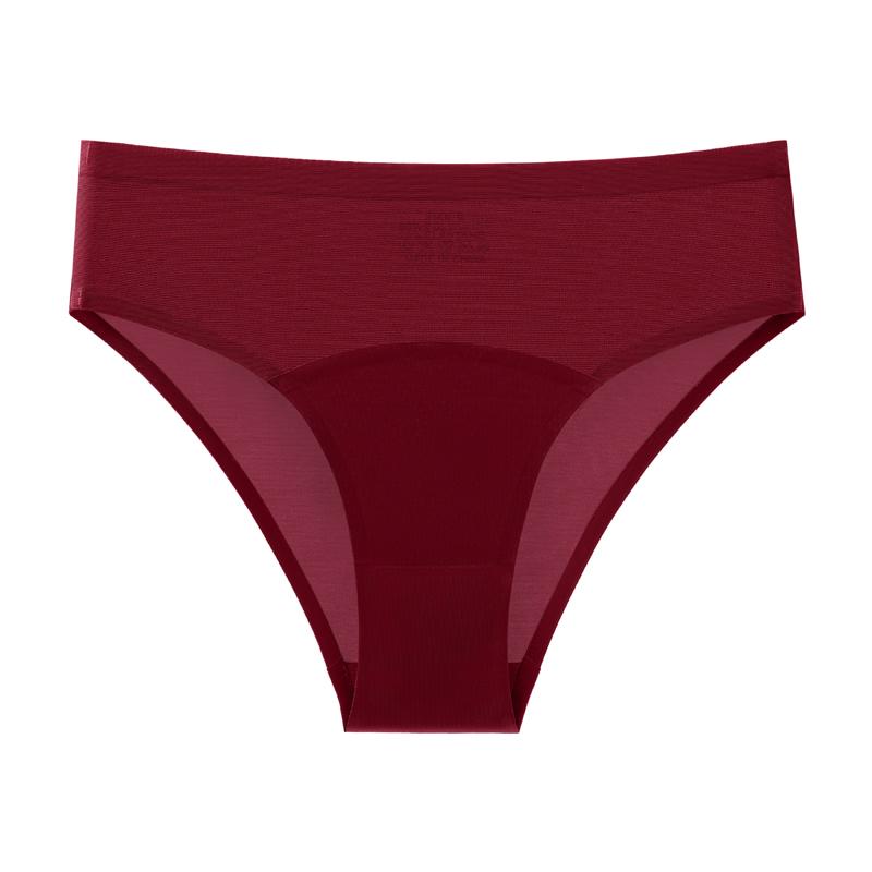 

TERMEZY Сексуальные трусы-слипы из ледяного шелка и атласа, со средней посадкой, сетчатое бесшовное нижнее белье, однотонные, с лоскутным дизайном, дышащие трусики L бордовый