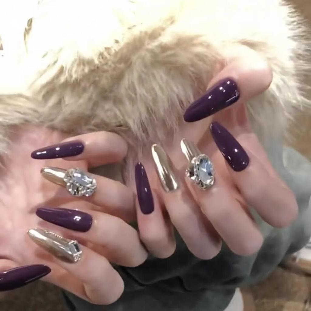Purple Rain Magic Mirror Manicure: Handmade Detachable Nails for Whitening & High-Grade Glamour