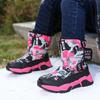Botas de nieve para niños transfronterizas, zapatos de invierno de terciopelo y algodón para niños medianos y mayores, botas altas multicolores de algodón para niños grandes.