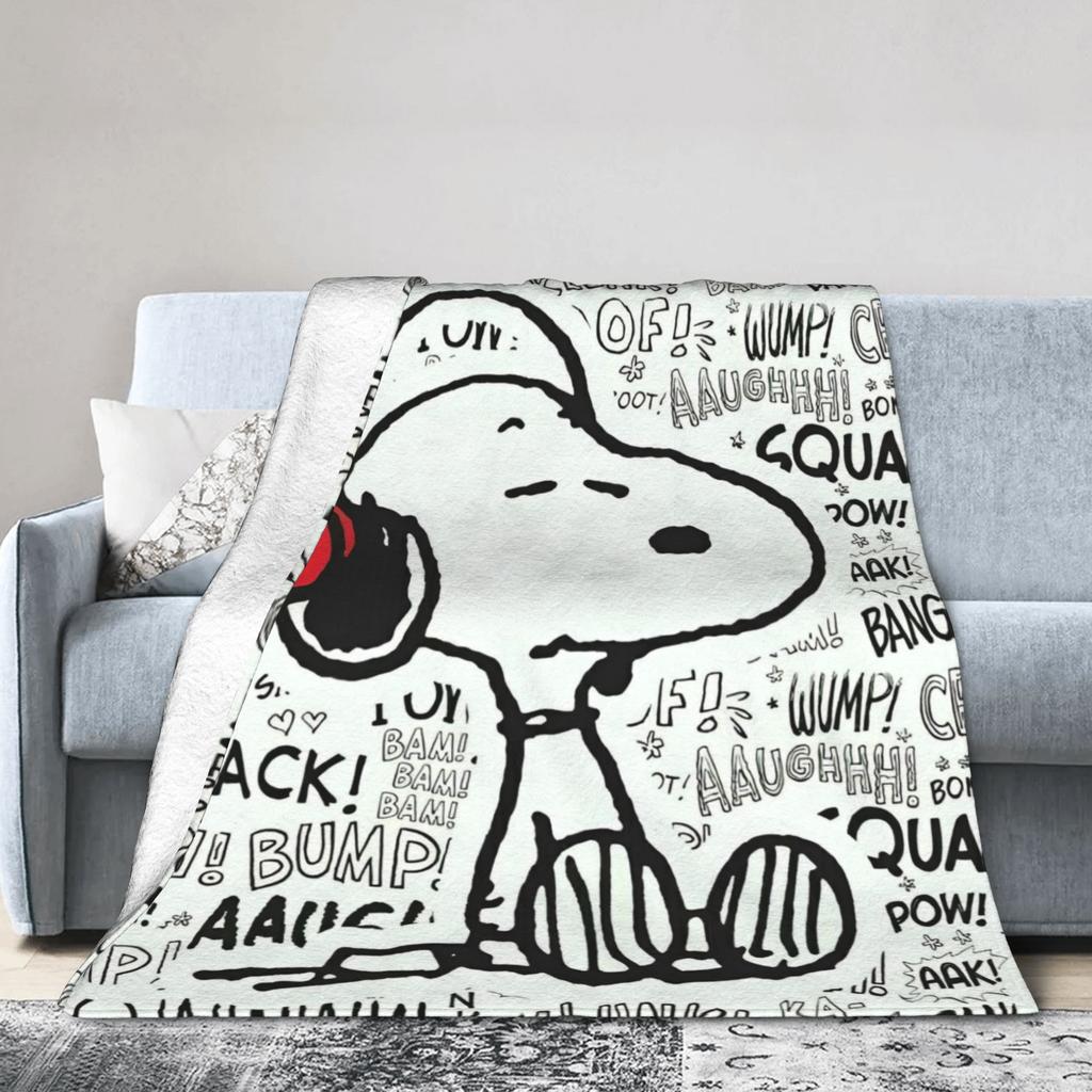 Snoopy Listen to music Blankets Fleece Spring Autumn Cartoon  Multifunction Super Warm Throw Blanket for Home Plush Thin Quilt