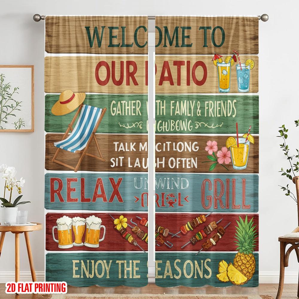 2pcs 2D flat printing Window Drapes Welcome Patio Gather Family Friends 100% Polyester Without Electricity Party Decorations for