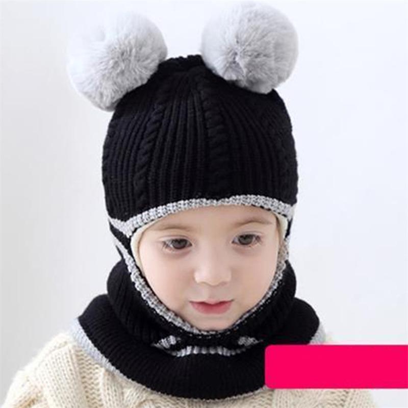 Baby Wintermütze Pompom Kinder Strickmützen Baby Mädchen und Jungen Mütze mit warmem Fleecefutter Mützen für Kinder