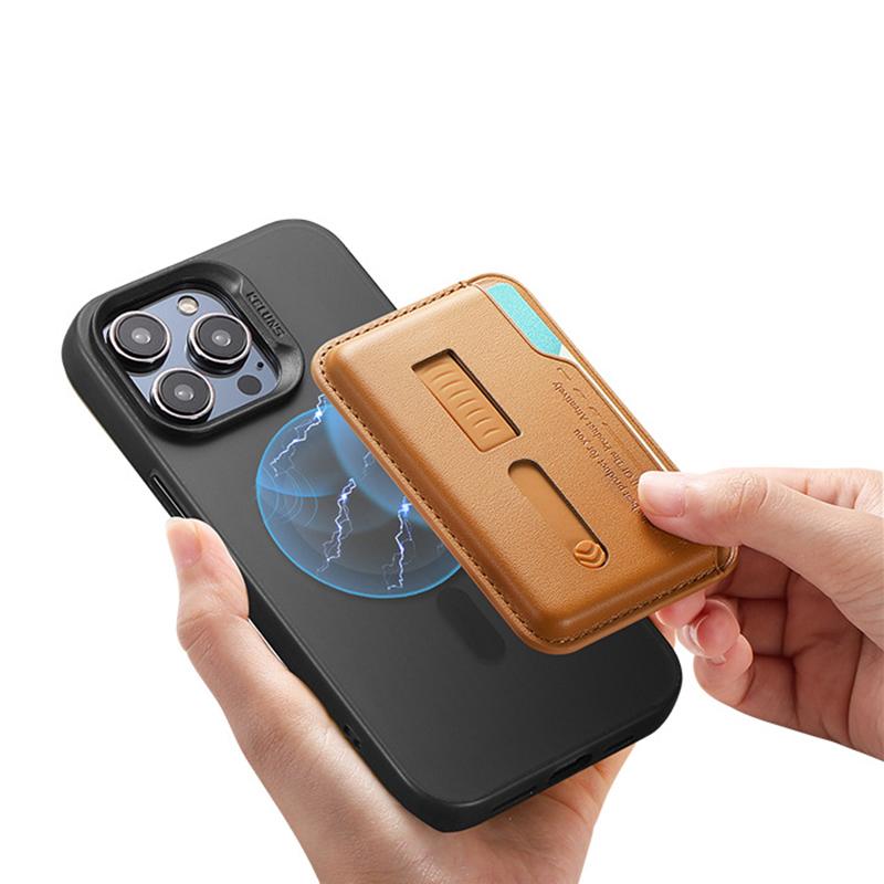 Hidden Strap Magnetic Leather Wallet Card Holder Case for Magsafe IPhone 14 13 15 17 16 12 Pro Max Plus I16 Mac Safe Stand Cover