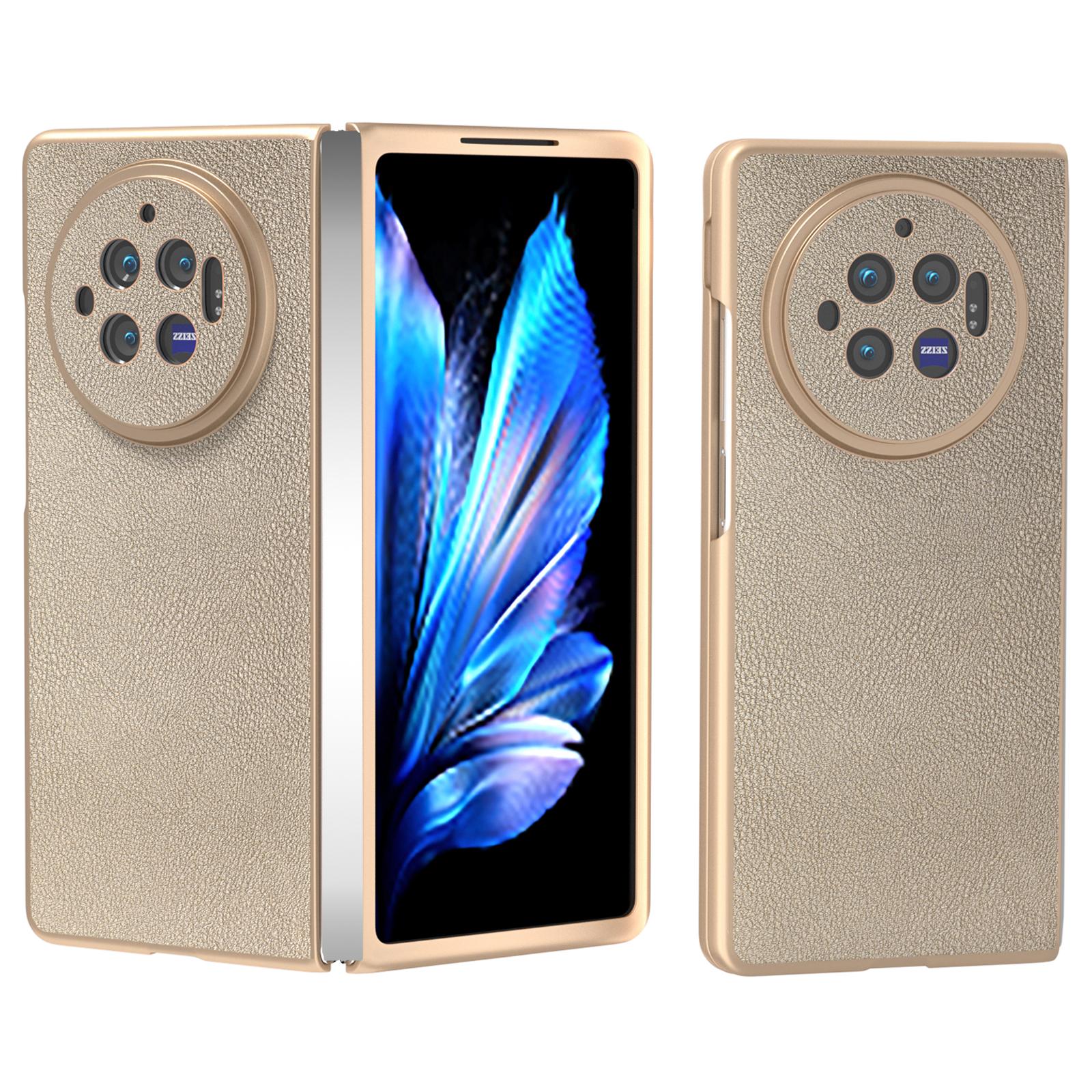 

For vivo X Fold3 Case PU Leather Coated Hard PC Folding Phone Cover Gold