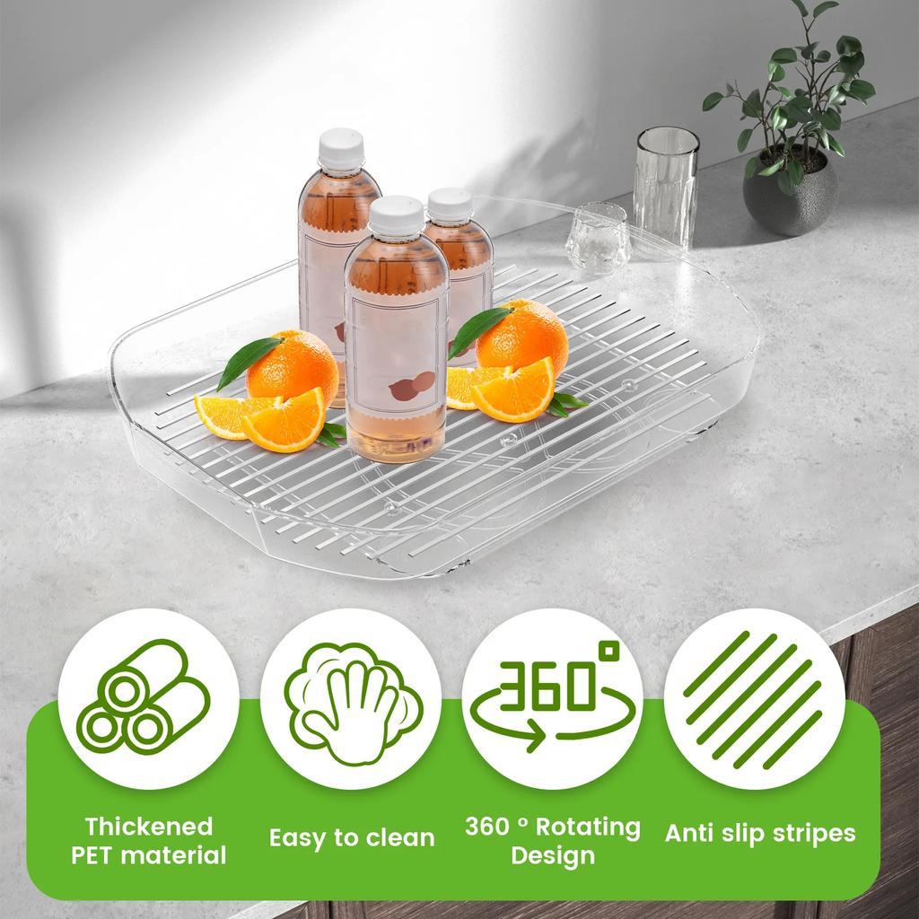 Turntable Organizer 360° Rotating Tray Lazy Susan Fridge Organizer Clear Food Storage Organizer Spice Rack For Kitchen Cabinet