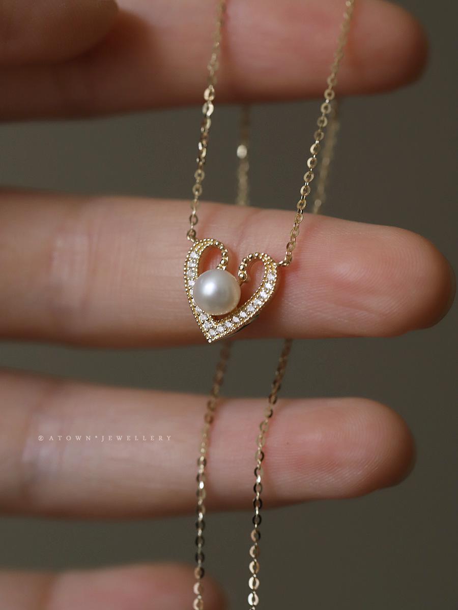 French Light Luxury S925 Gold-Plated Silver Pearl Zircon Peach Heart Necklace for Women Adjustable 45cm золотой