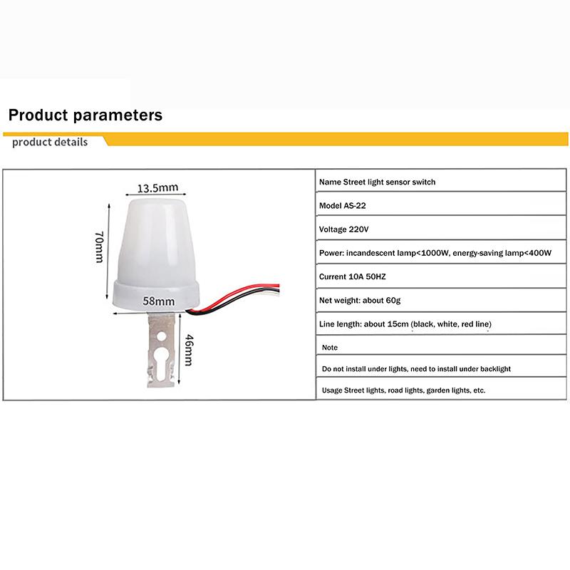 Ac 220V 10A As-22 Automatic On Off Adjustable Street Light Photoswitch Photocell Sensor Switch Photo Control Sensor Switch