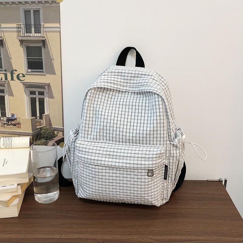 

Cotton Casual Student Backpack With Grid Pattern For High School Or College Students S белый