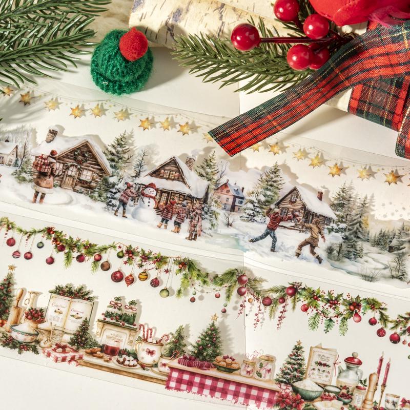 1 Roll Christmas Landscape Masking Tape PET Christmas Gift Elderly Cat Anime Tape For Home Stationery Handbook Decoration