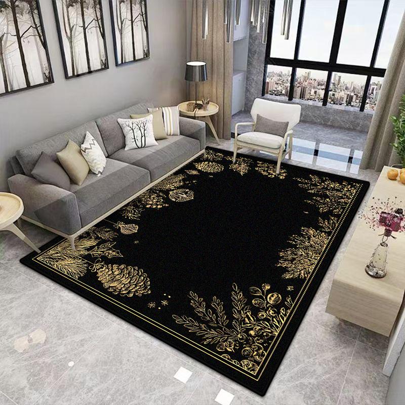 Black Gold Christmas CARPET FOR LIVE ROOM Luxury Home Decoration Large Area Rugs Washable Antiskid Lounge Floor Mats Bedside