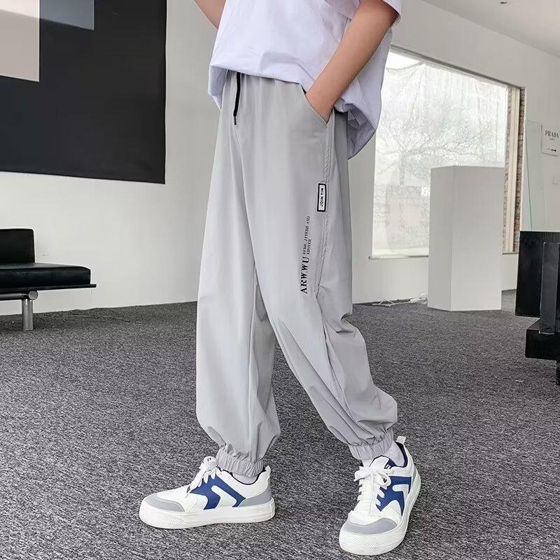 

Летняя одежда для мальчиков Брюки Брюки с защитой от комаров 2025 Новые детские летние спортивные брюки для подростков Тонкий модный летний стиль 170 серый